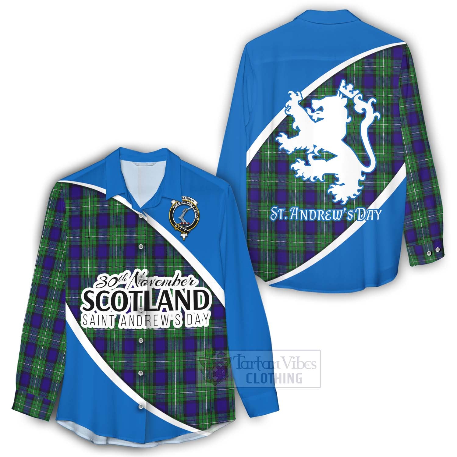 Tartan Vibes Clothing Alexander Family Crest Tartan Women's Casual Shirt Celebrate Saint Andrew's Day in Style