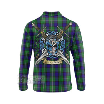 Alexander Tartan Long Sleeve Polo Shirt with Family Crest Celtic Skull Style - Tartan Vibes Clothing