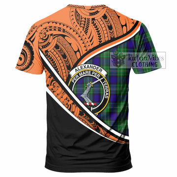 Alexander Crest Tartan T-Shirt with Polynesian Vibes Style - Orange Version