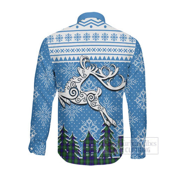 Alexander Clan Christmas Long Sleeve Button Shirt Celtic Reindeer Style