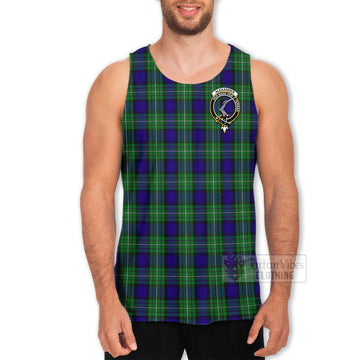 Alexander Tartan Men's Tank Top with Family Crest and Bearded Skull Holding Bottles of Whiskey