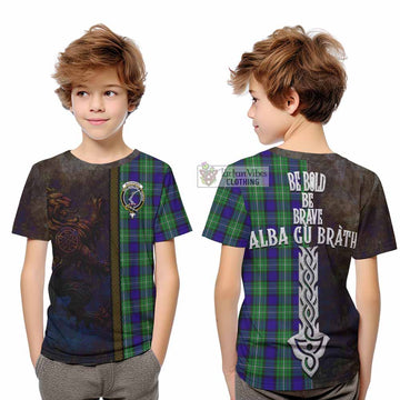 Alexander Tartan Family Crest Kid T-Shirt Alba Gu Brath Be Brave Lion Ancient Style - Tartan Vibes Clothing