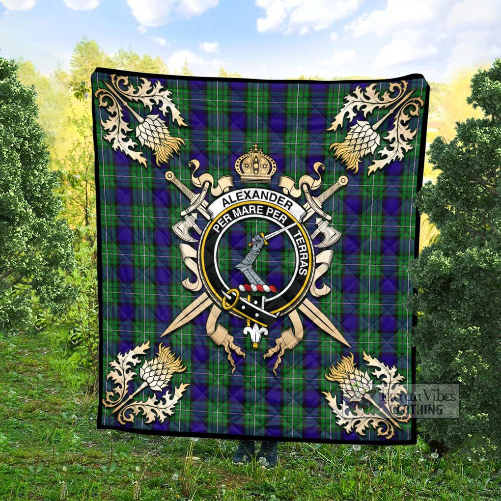 Tartan Vibes Clothing Alexander Tartan Quilt with Family Crest and Scottish Golden Courage Shield