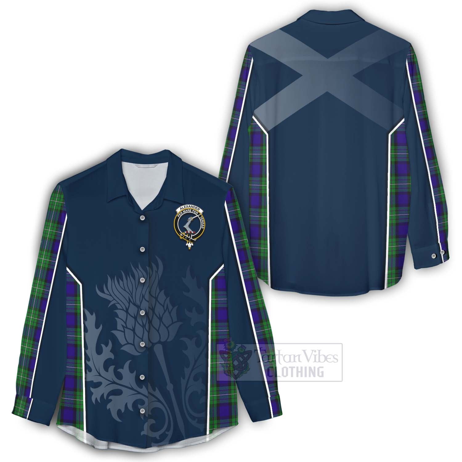 Tartan Vibes Clothing Alexander Tartan Women's Casual Shirt with Family Crest and Scottish Thistle Vibes Sport Style