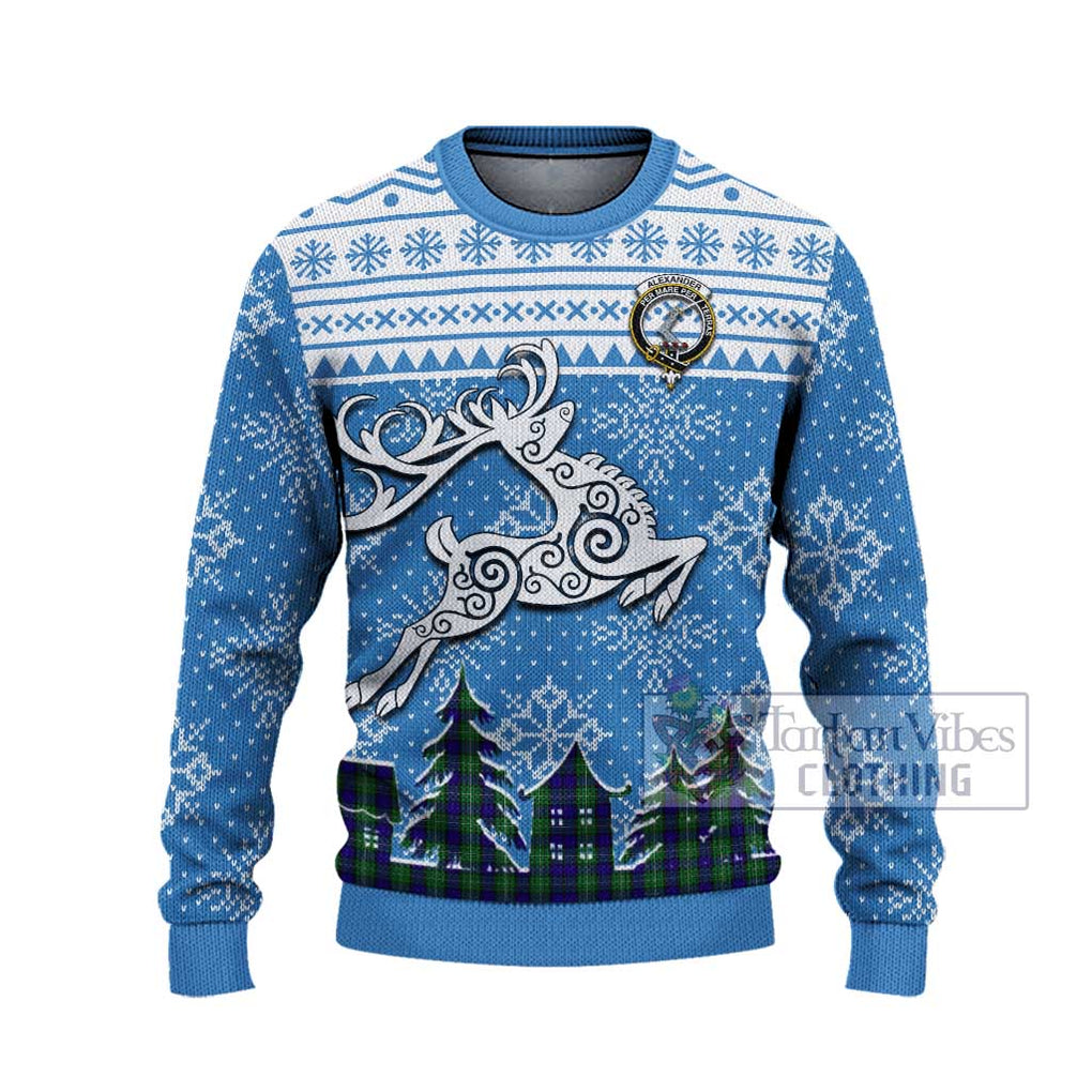 Tartan Vibes Clothing Alexander Clan Christmas Ugly Sweater with Tartan and Celtic Raindeer Style