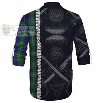 Alexander Tartan Ghillie Kilt Shirt with Family Crest Cross Sword Thistle Celtic Vibes - Tartan Vibes Clothing