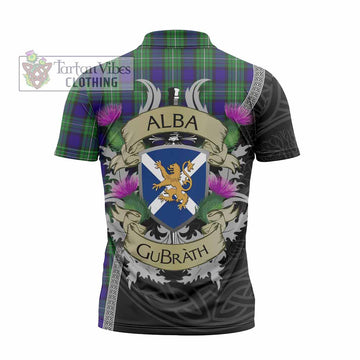 Alexander Tartan Family Crest Zipper Polo Shirt Lion Rampant Royal Thistle Shield Celtic Inspired - Tartan Vibes Clothing