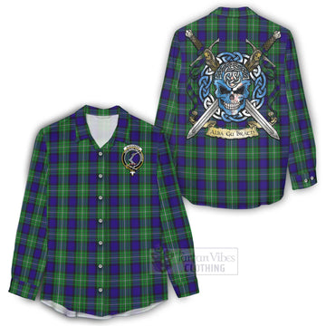 Alexander Tartan Women's Casual Shirt with Family Crest Celtic Skull Style