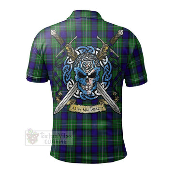 Alexander Tartan Polo Shirt with Family Crest Celtic Skull Style