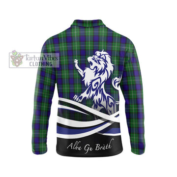 Alexander Tartan Long Sleeve Polo Shirt with Alba Gu Brath Regal Lion Emblem - Tartan Vibes Clothing