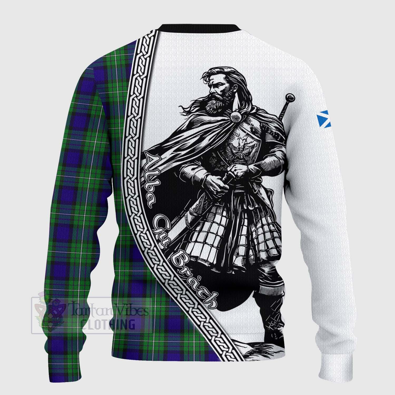 Tartan Vibes Clothing Alexander Tartan Clan Crest Knitted Sweater with Highlander Warrior Celtic Style