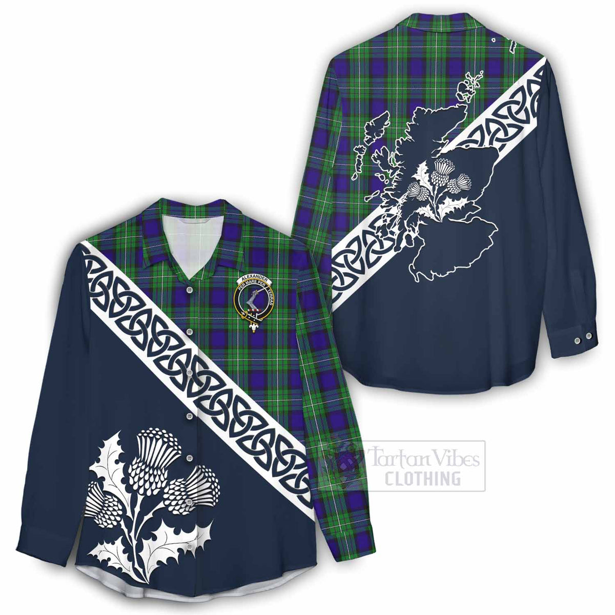Alexander Tartan Women's Casual Shirt Featuring Thistle and Scotland Map - Tartan Vibes Clothing