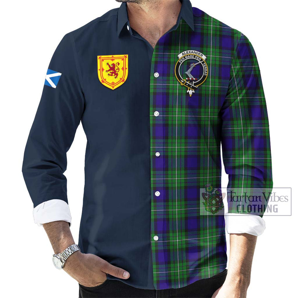 Tartan Vibes Clothing Alexander Tartan Long Sleeve Button Shirt with Scottish Lion Royal Arm Half Style