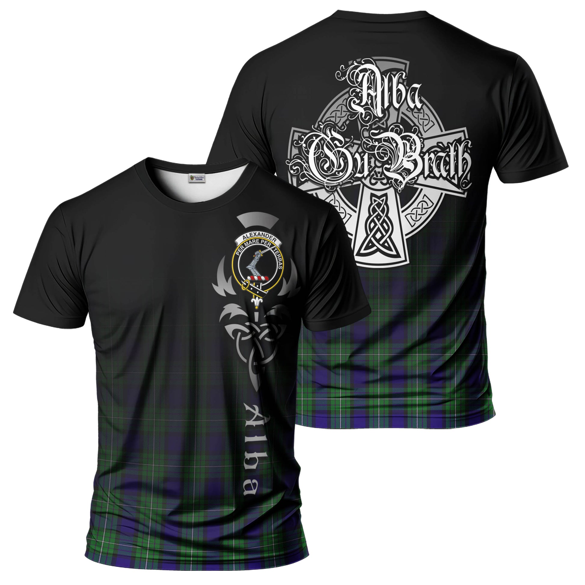 Tartan Vibes Clothing Alexander Tartan T-Shirt Featuring Alba Gu Brath Family Crest Celtic Inspired