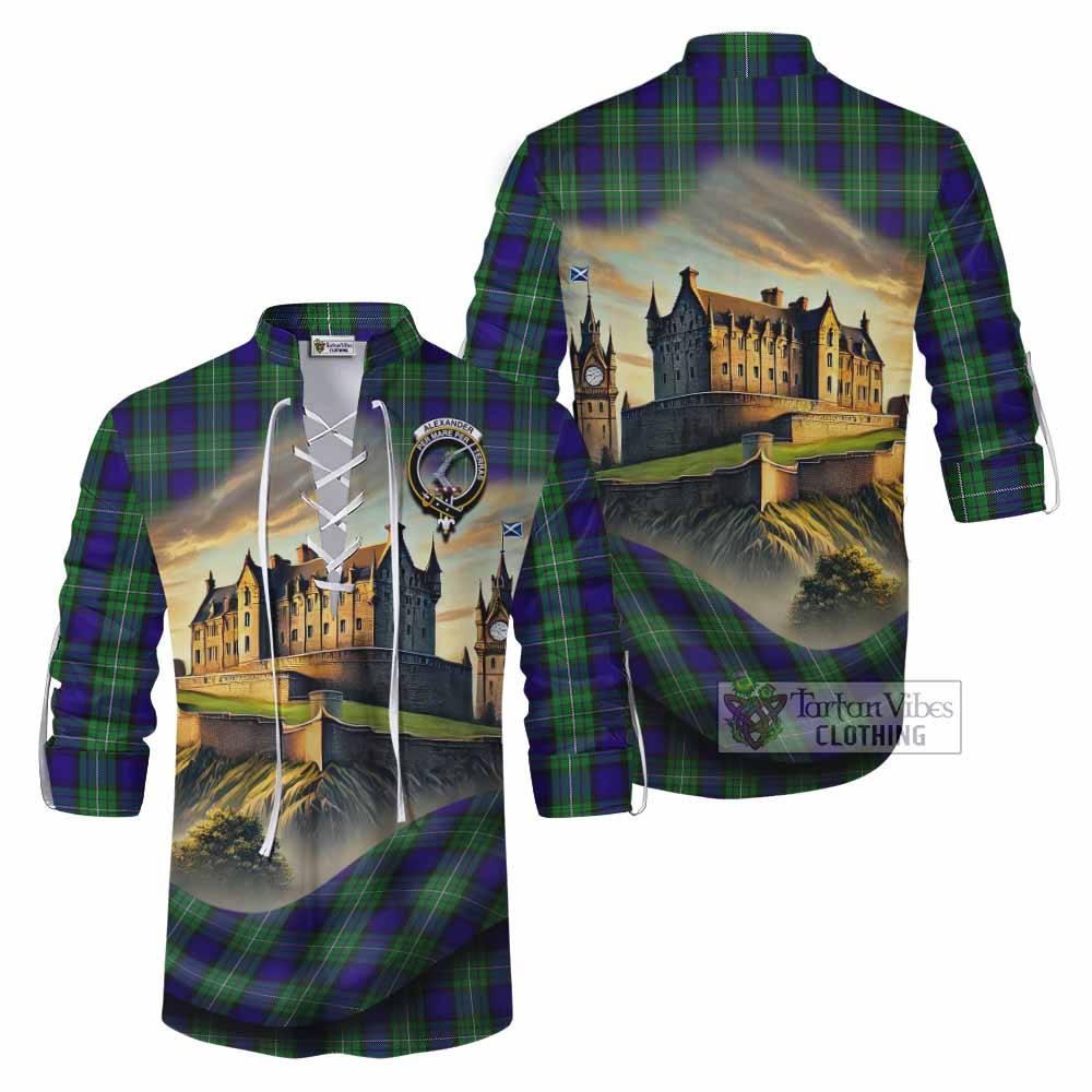 Alexander Tartan Family Crest Ghillie Kilt Shirt with Scottish Ancient Castle Style - Tartan Vibes Clothing