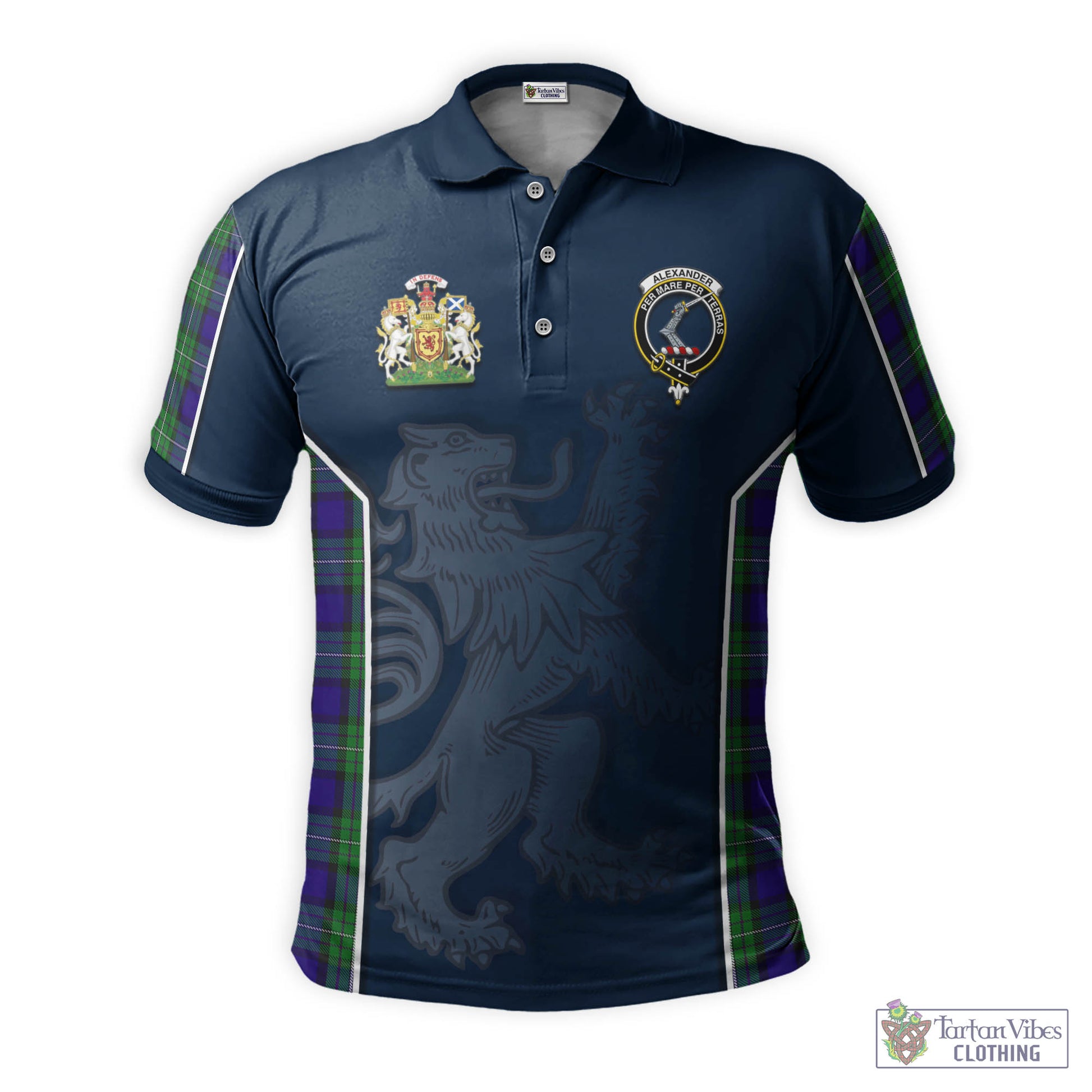 Tartan Vibes Clothing Alexander Tartan Men's Polo Shirt with Family Crest and Lion Rampant Vibes Sport Style