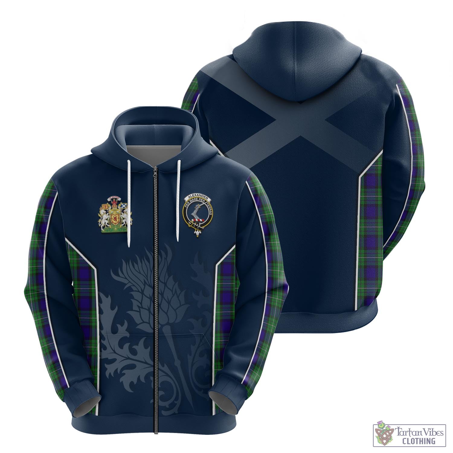Tartan Vibes Clothing Alexander Tartan Hoodie with Family Crest and Scottish Thistle Vibes Sport Style