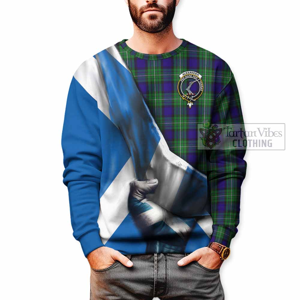 Tartan Vibes Clothing Alexander Tartan Sweatshirt with Family Crest Scotland Patriotic Style