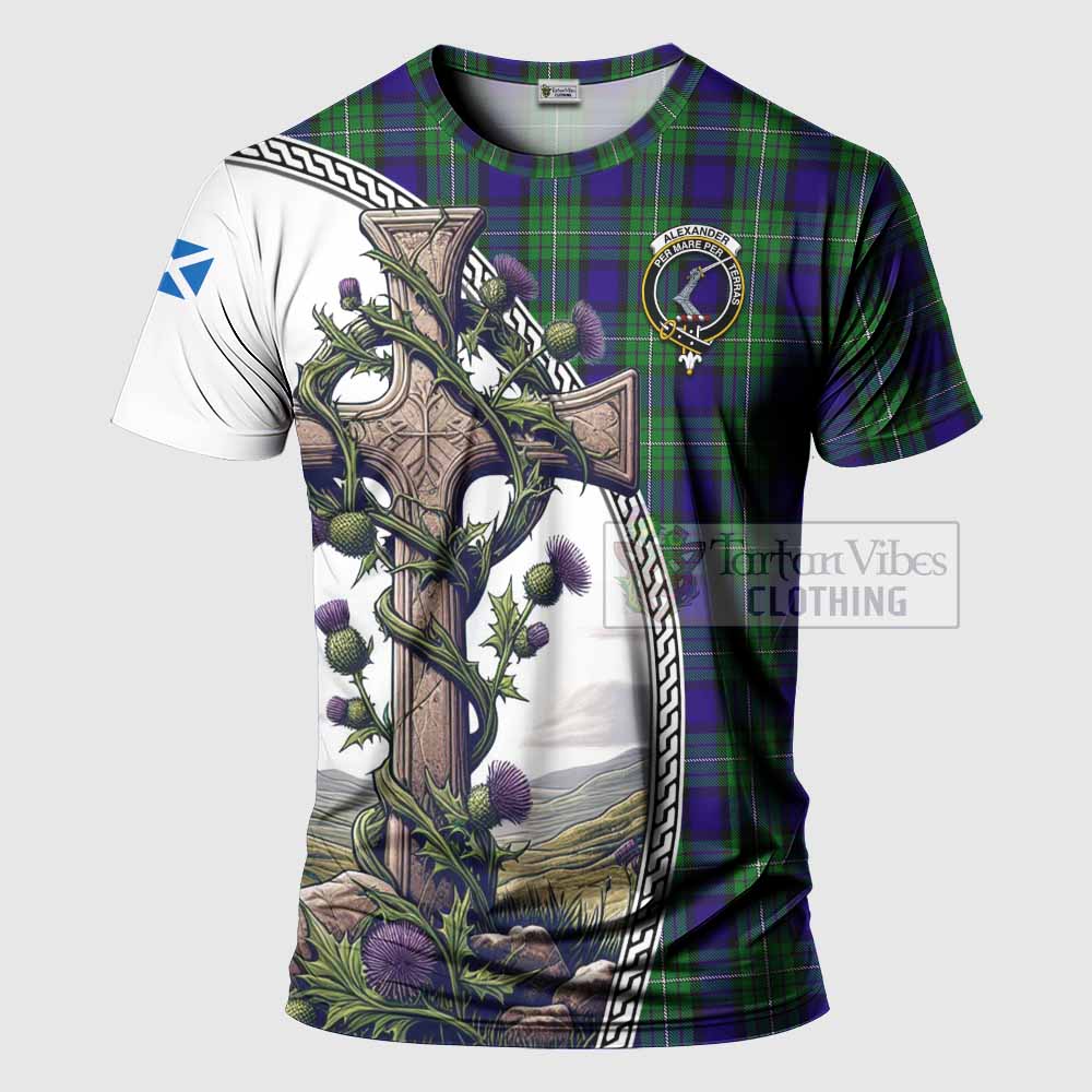 Tartan Vibes Clothing Alexander Agnew Tartan T-Shirt with Family Crest and St. Andrew's Cross Accented by Thistle Vines