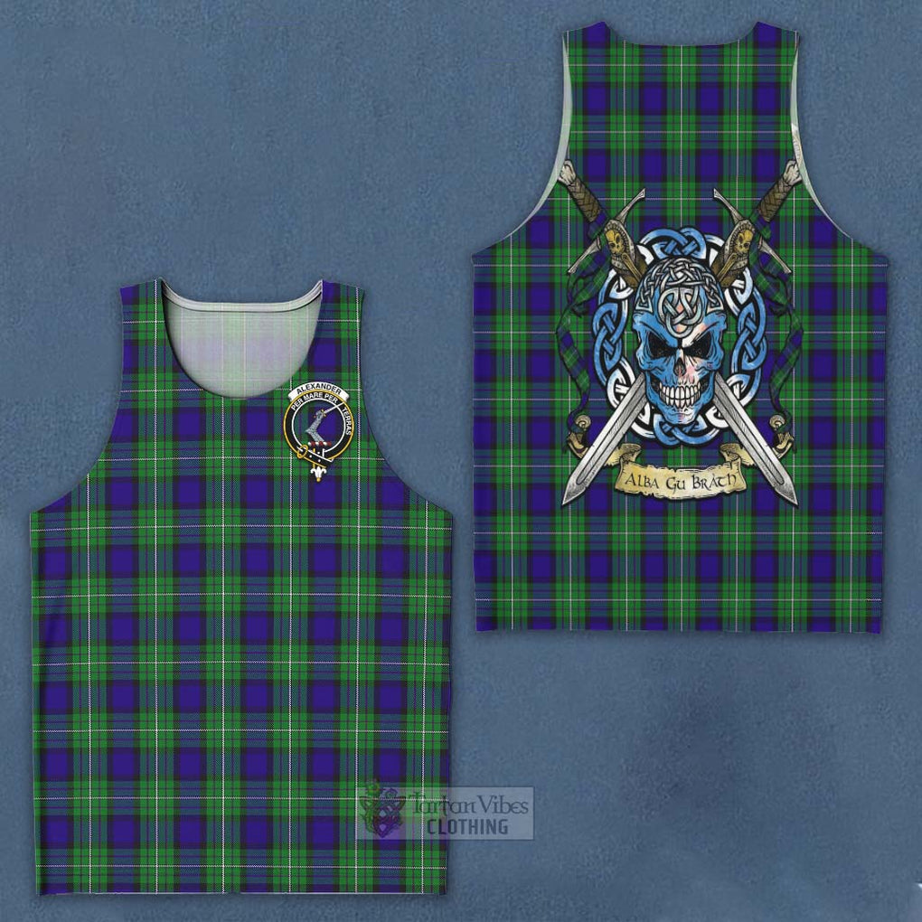 Tartan Vibes Clothing Alexander Tartan Men's Tank Top with Family Crest Celtic Skull Style