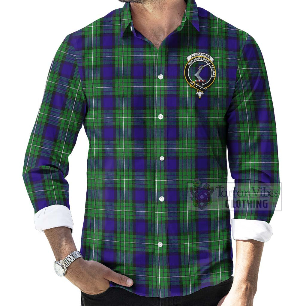 Tartan Vibes Clothing Alexander Tartan Long Sleeve Button Shirt with Family Crest Celtic Skull Style