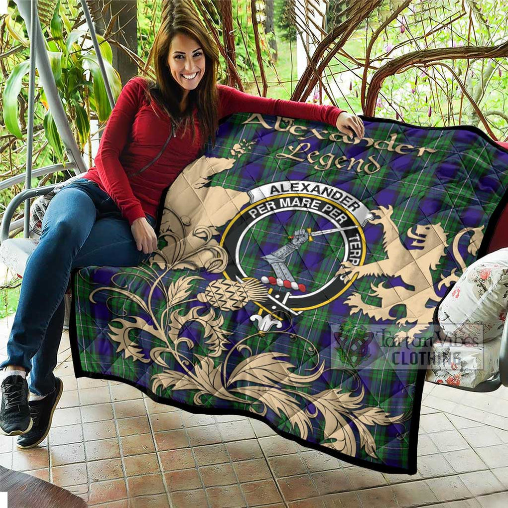 Tartan Vibes Clothing Alexander Tartan Quilt with Family Crest and Scottish Symbol Style