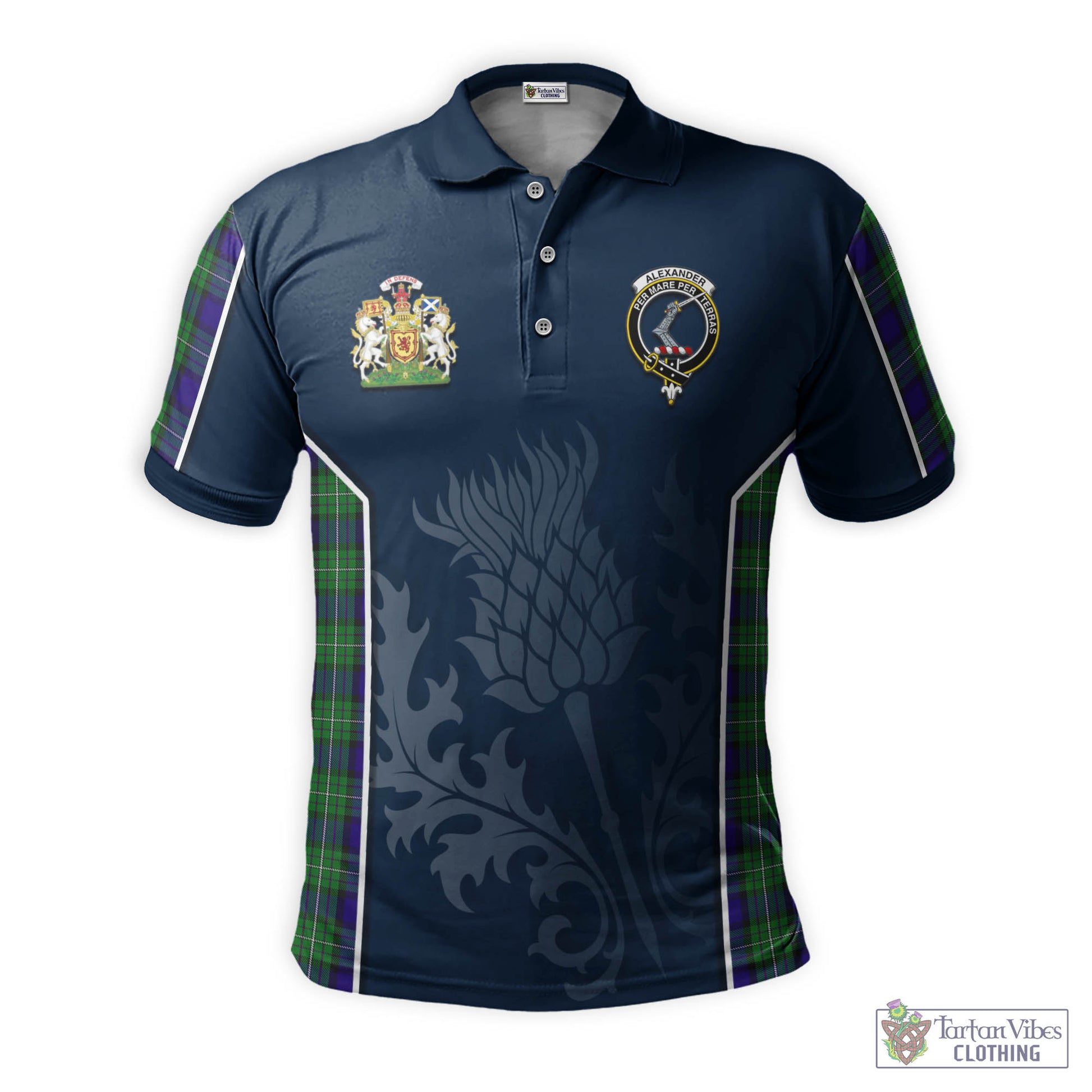 Tartan Vibes Clothing Alexander Tartan Men's Polo Shirt with Family Crest and Scottish Thistle Vibes Sport Style