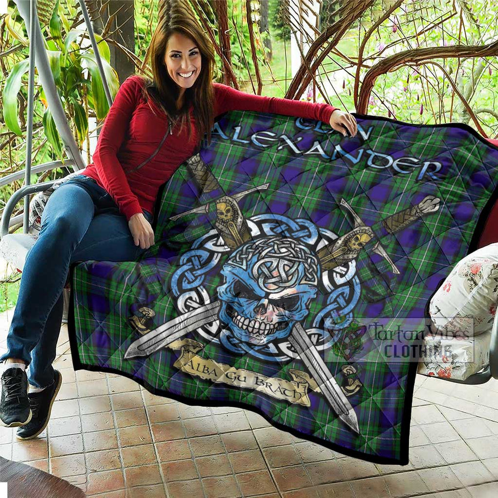 Tartan Vibes Clothing Alexander Tartan Quilt with Celtic Skull Alba Gu Brath Style