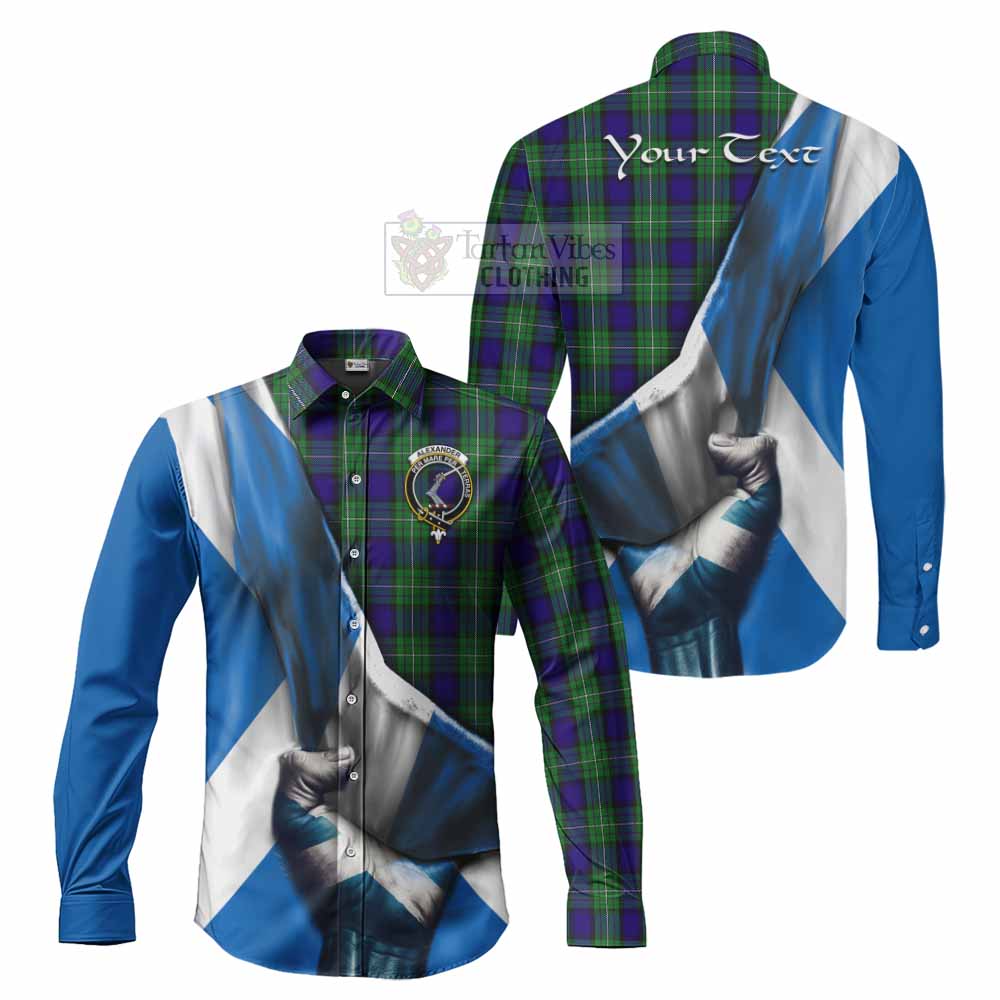 Tartan Vibes Clothing Alexander Tartan Long Sleeve Button Shirt with Family Crest Scotland Patriotic Style