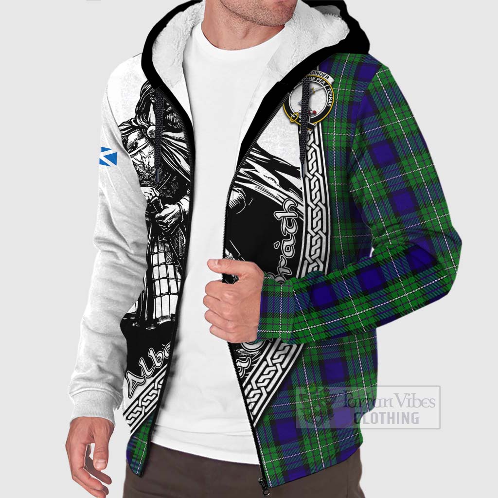 Alexander Tartan Clan Crest Sherpa Hoodie with Highlander Warrior Celtic Style Unisex - Tartan Vibes Clothing