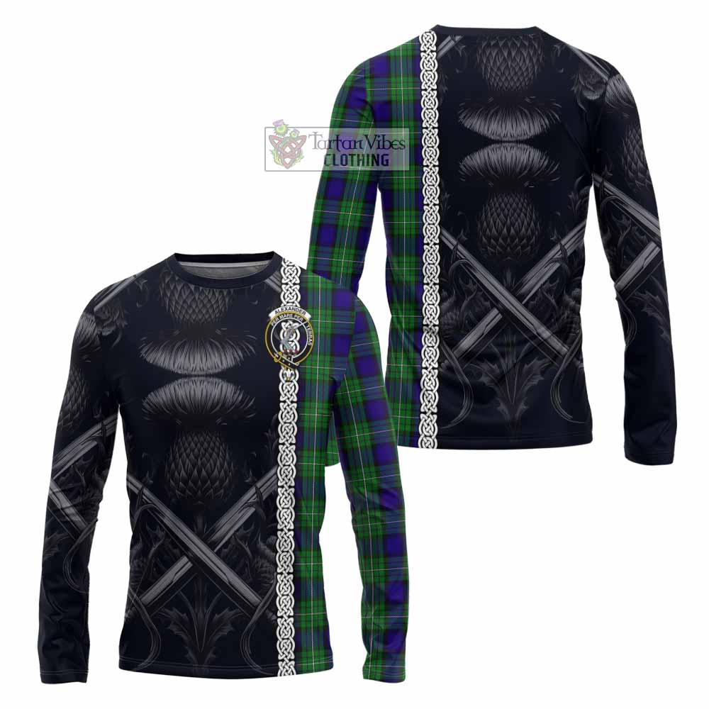 Alexander Tartan Long Sleeve T-Shirt with Family Crest Cross Sword Thistle Celtic Vibes - Tartan Vibes Clothing