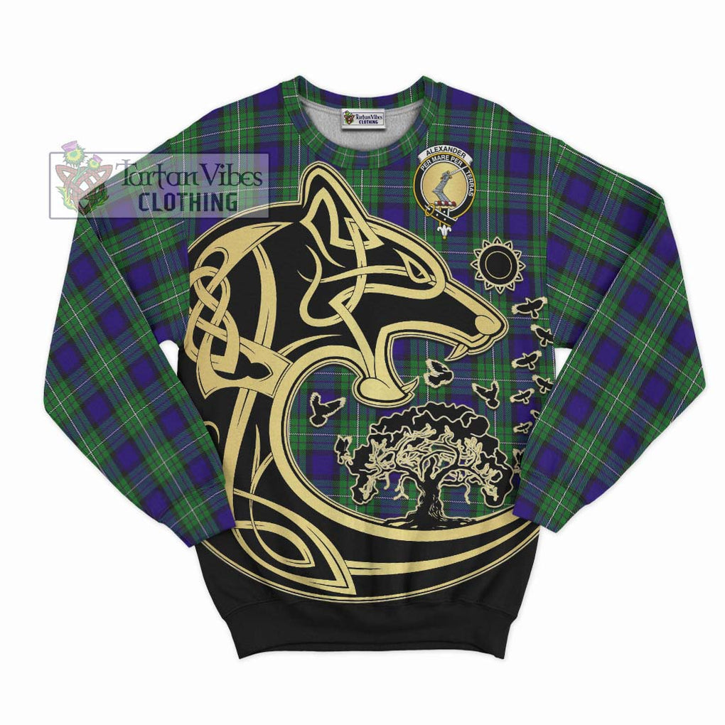 Alexander Tartan Sweatshirt with Family Crest Celtic Wolf Style - Tartan Vibes Clothing