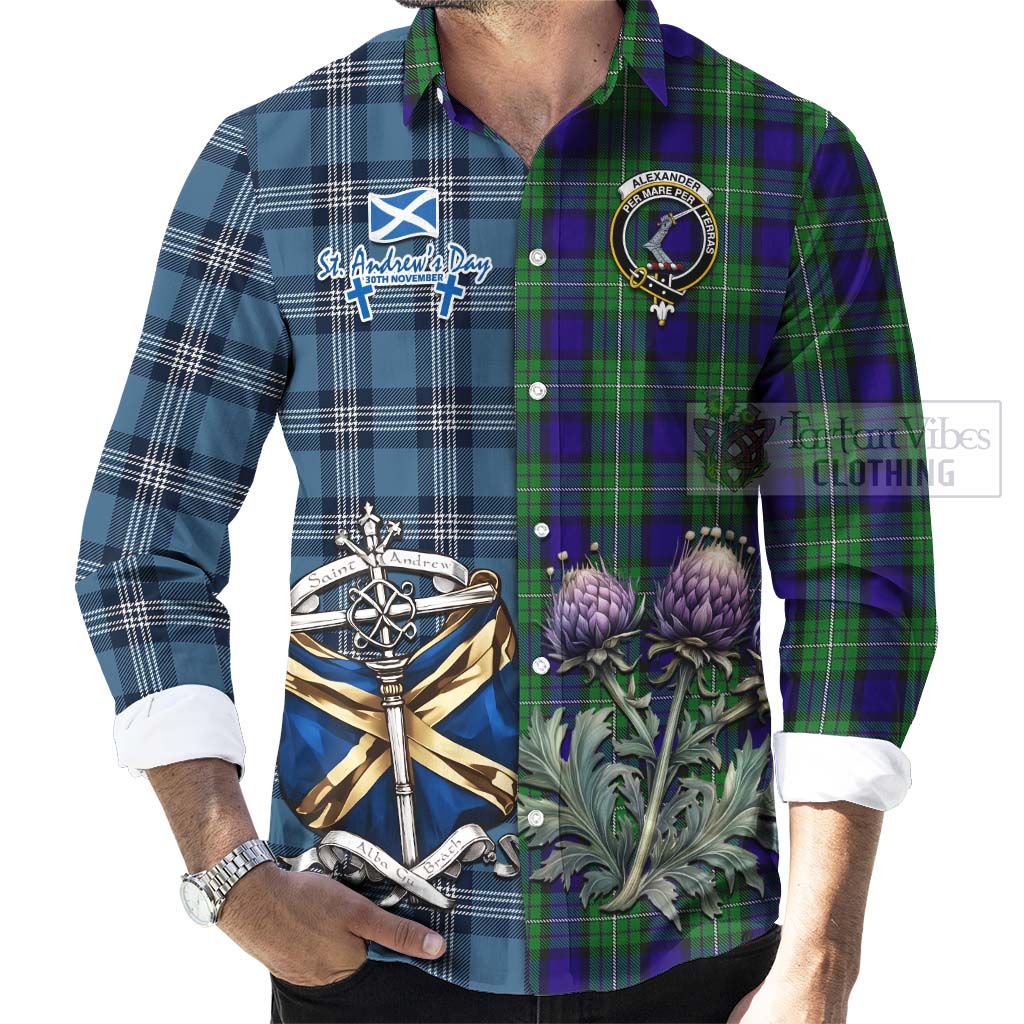 Tartan Vibes Clothing Alexander Tartan Long Sleeve Button Shirt Happy St. Andrew's Day Half Tartan Style