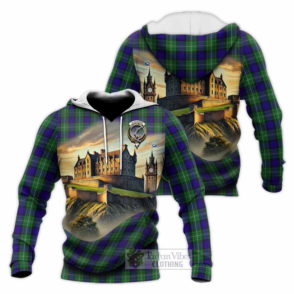 Alexander Tartan Family Crest Knitted Hoodie with Scottish Ancient Castle Style - Tartan Vibes Clothing