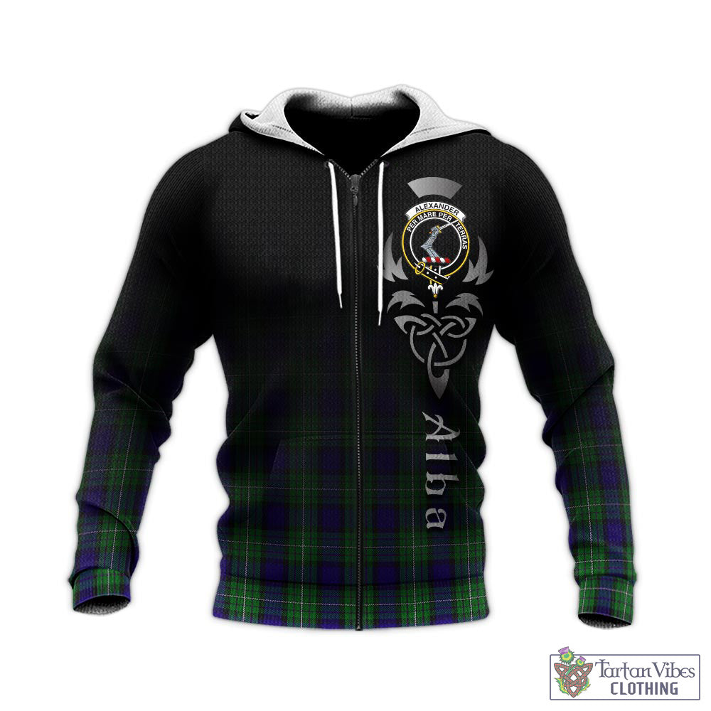 Tartan Vibes Clothing Alexander Tartan Knitted Hoodie Featuring Alba Gu Brath Family Crest Celtic Inspired