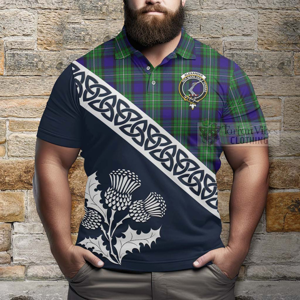 Alexander Tartan Polo Shirt Featuring Thistle and Scotland Map