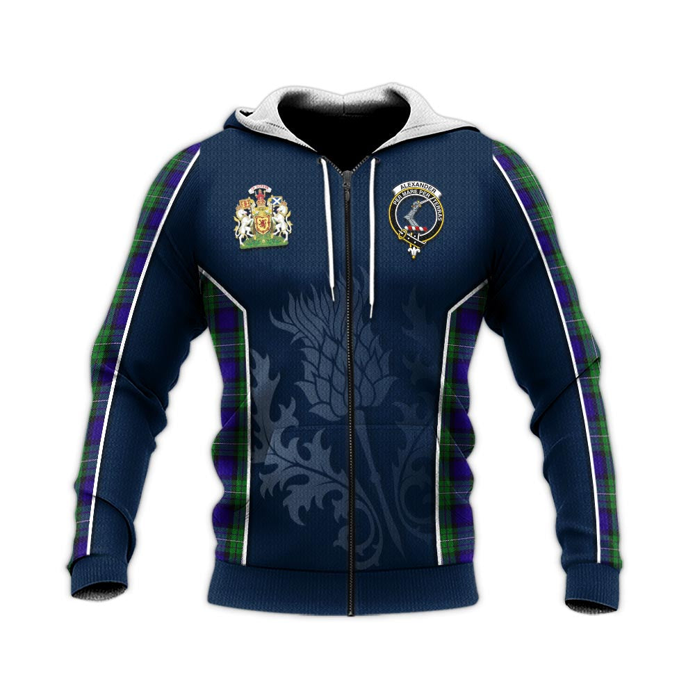 Tartan Vibes Clothing Alexander Tartan Knitted Hoodie with Family Crest and Scottish Thistle Vibes Sport Style