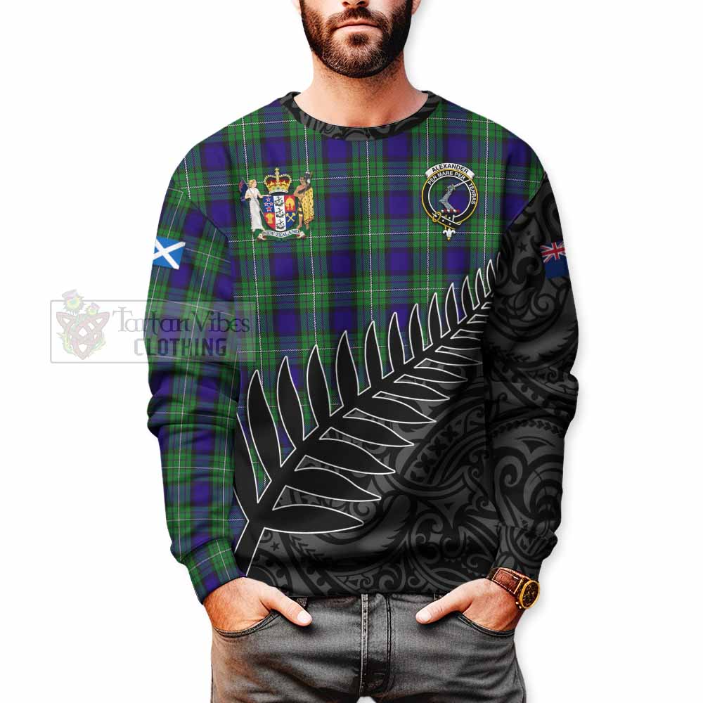 Tartan Vibes Clothing Alexander Crest Tartan Sweatshirt with New Zealand Silver Fern Half Style