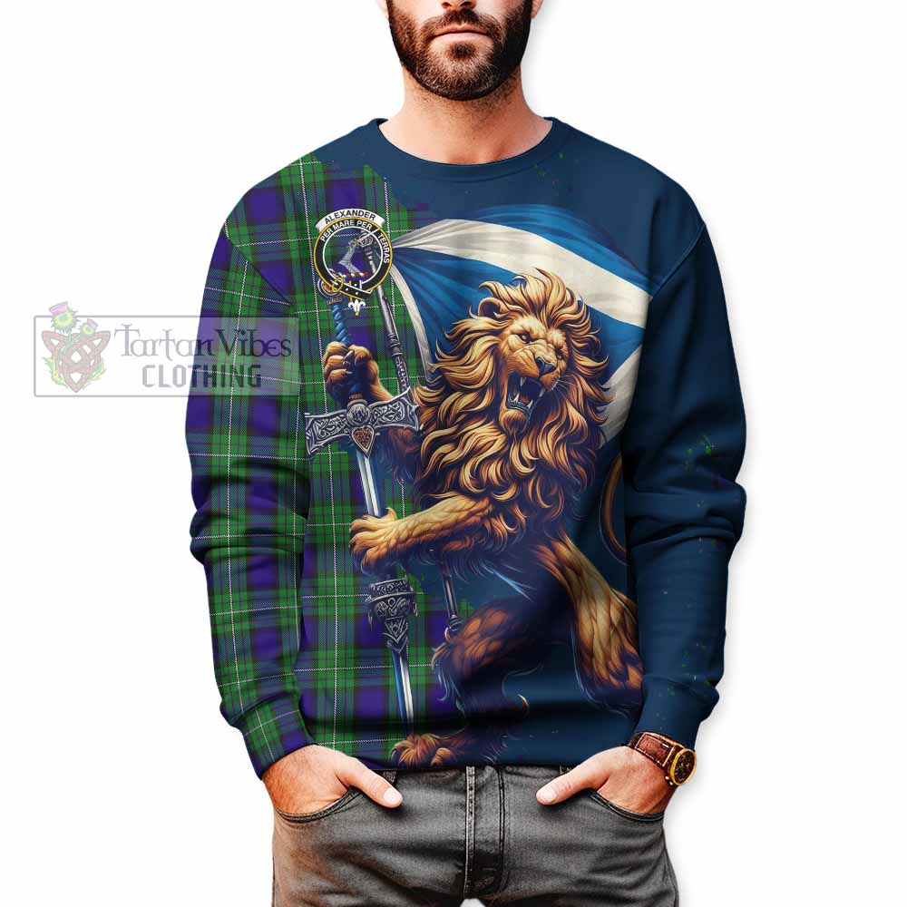 Tartan Vibes Clothing Alexander Tartan Family Crest Sweatshirt with Scottish Majestic Lion