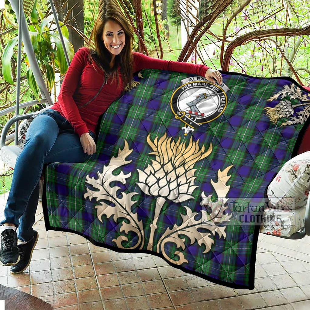 Tartan Vibes Clothing Alexander Tartan Quilt with Family Crest and Golden Thistle Style