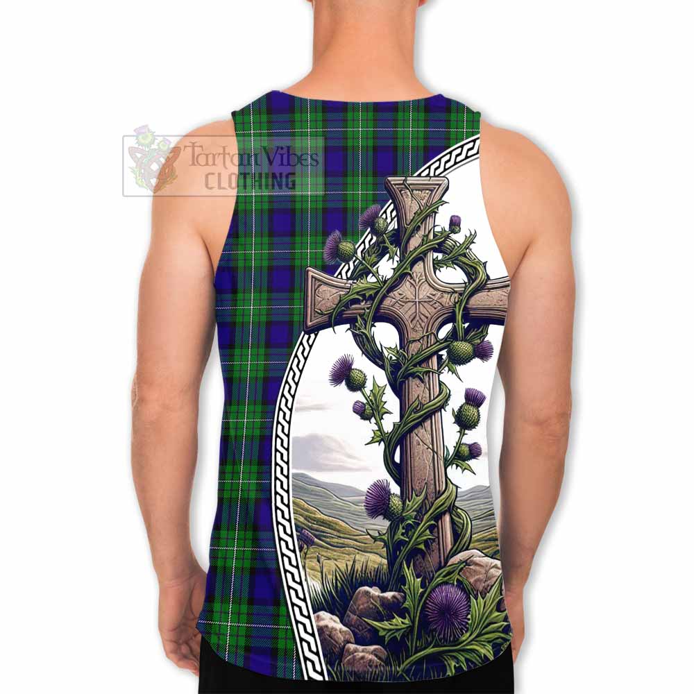 Tartan Vibes Clothing Alexander Tartan Men's Tank Top with Family Crest and St. Andrew's Cross Accented by Thistle Vines