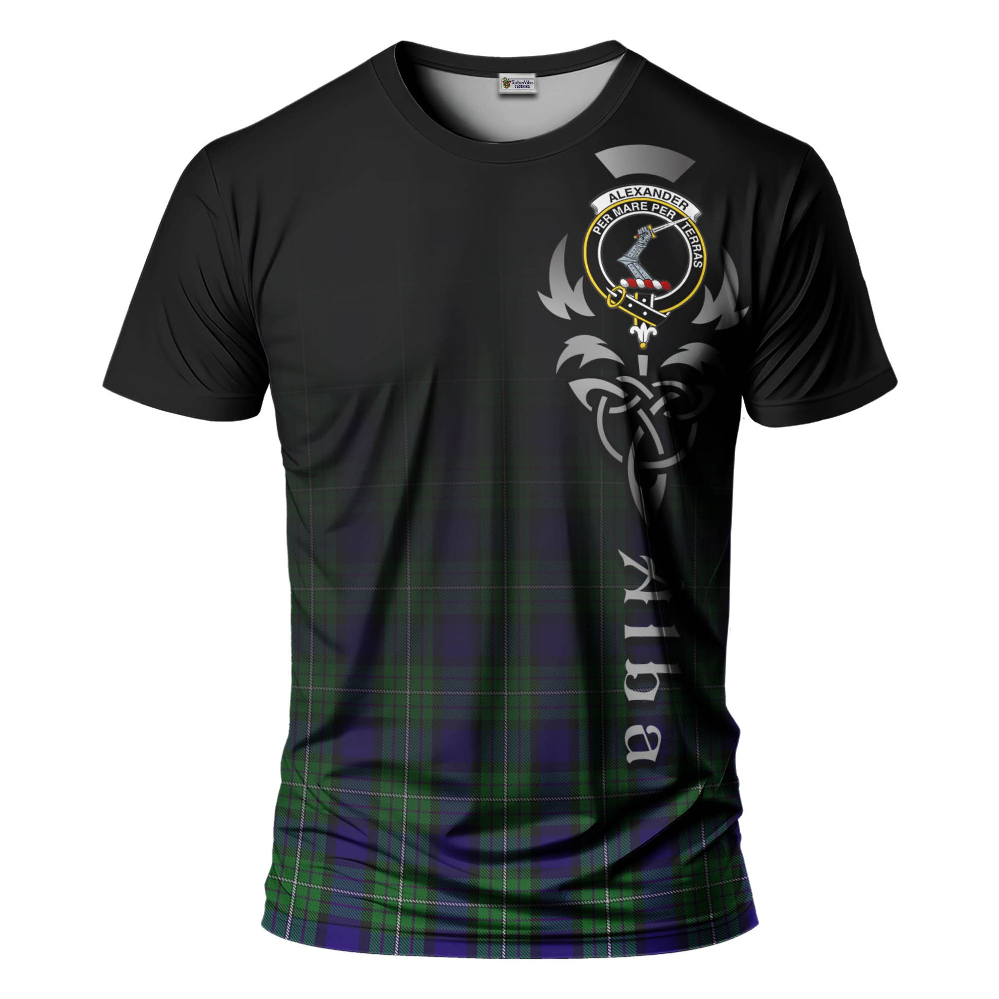 Tartan Vibes Clothing Alexander Tartan T-Shirt Featuring Alba Gu Brath Family Crest Celtic Inspired