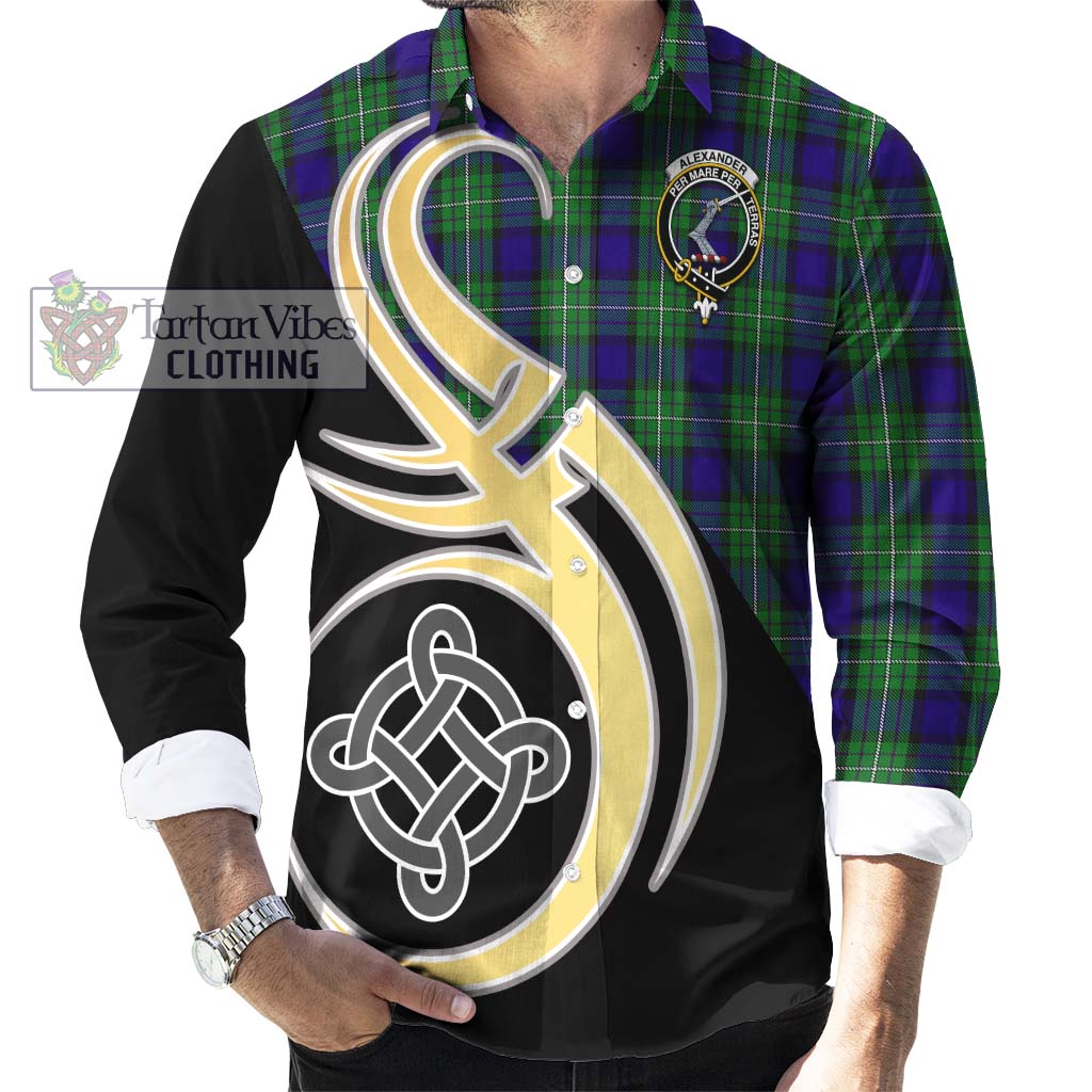 Alexander Tartan Long Sleeve Button Shirt with Family Crest and Celtic Symbol Style - Tartan Vibes Clothing