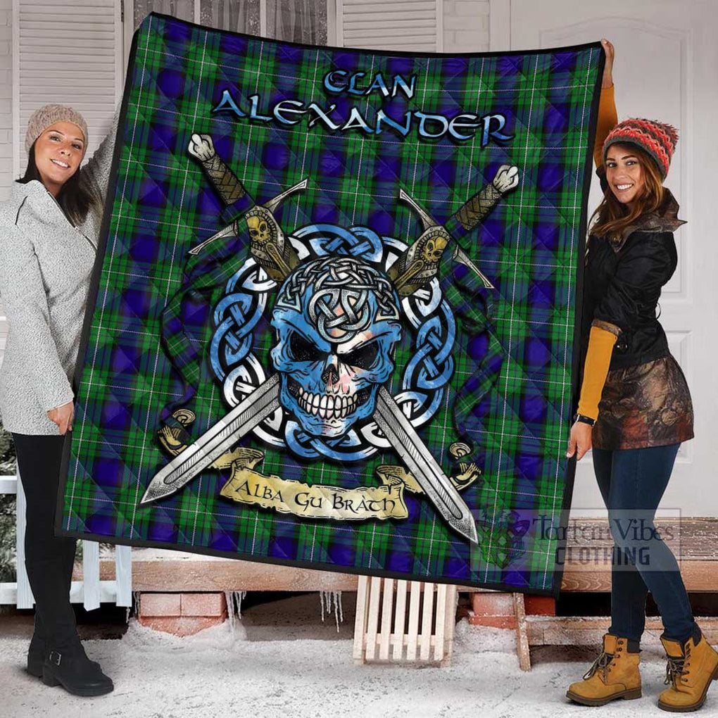 Tartan Vibes Clothing Alexander Tartan Quilt with Celtic Skull Alba Gu Brath Style