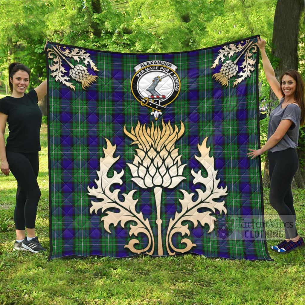 Tartan Vibes Clothing Alexander Tartan Quilt with Family Crest and Golden Thistle Style