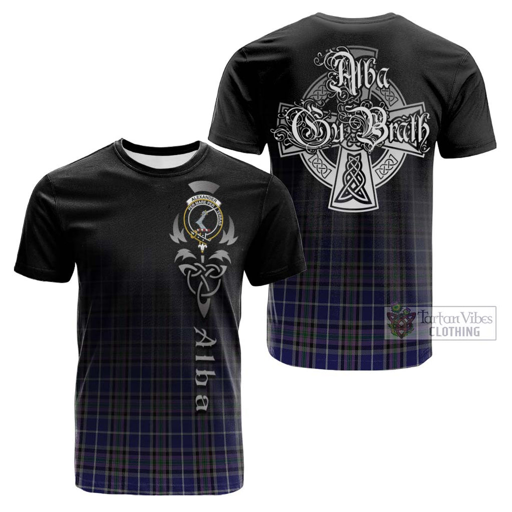 Tartan Vibes Clothing Alexander of Menstry Tartan Cotton T-shirt Featuring Alba Gu Brath Family Crest Celtic Inspired