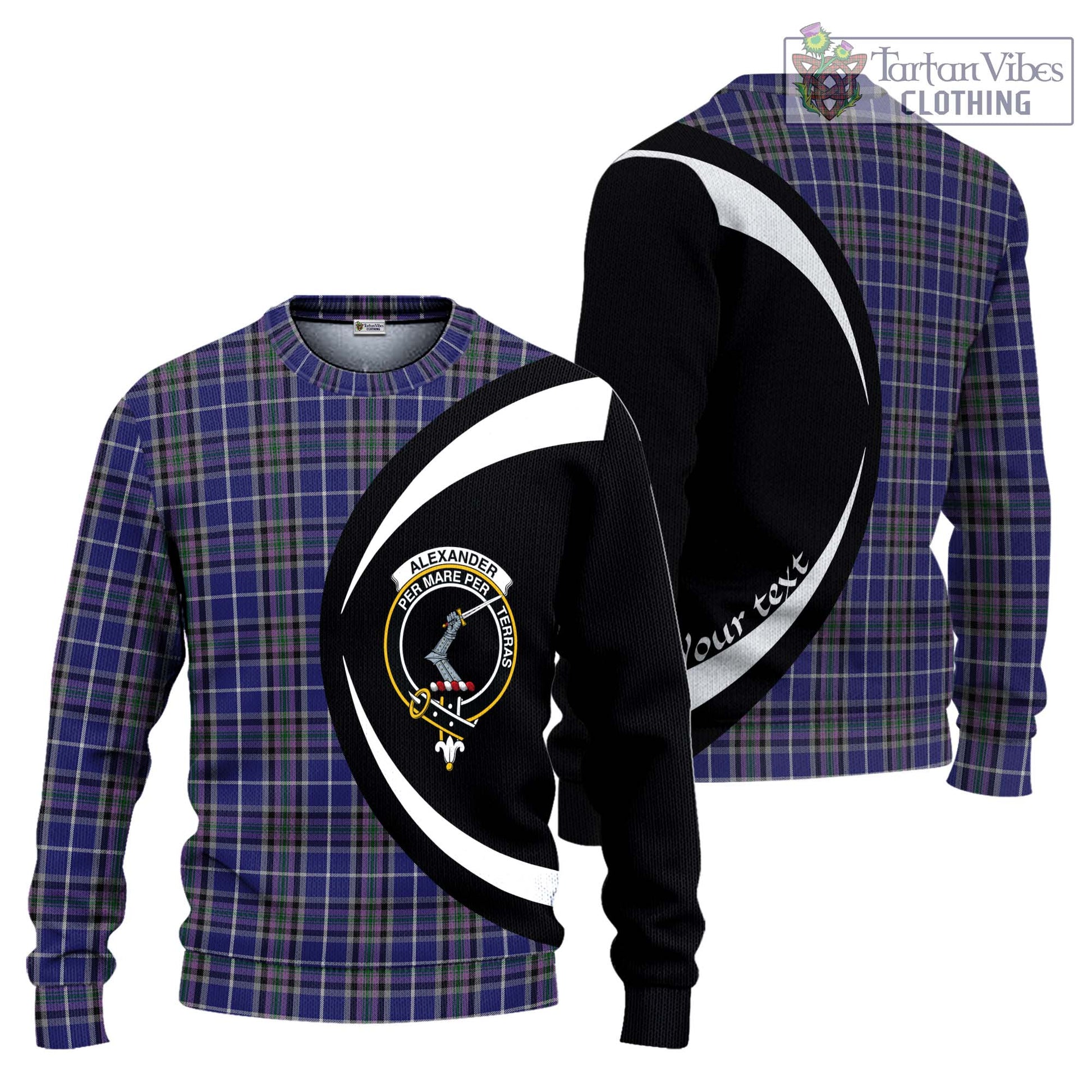 Tartan Vibes Clothing Alexander of Menstry Tartan Knitted Sweater with Family Crest Circle Style