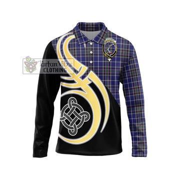 Alexander of Menstry Tartan Long Sleeve Polo Shirt with Family Crest and Celtic Symbol Style