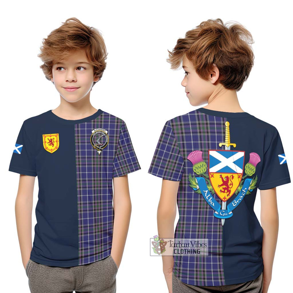 Tartan Vibes Clothing Alexander of Menstry Tartan Kid T-Shirt with Scottish Lion Royal Arm Half Style