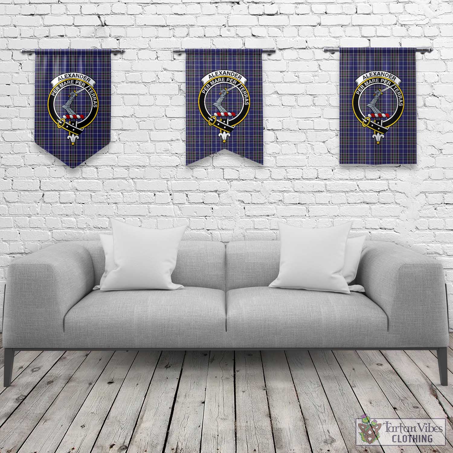 Tartan Vibes Clothing Alexander of Menstry Tartan Gonfalon, Tartan Banner with Family Crest